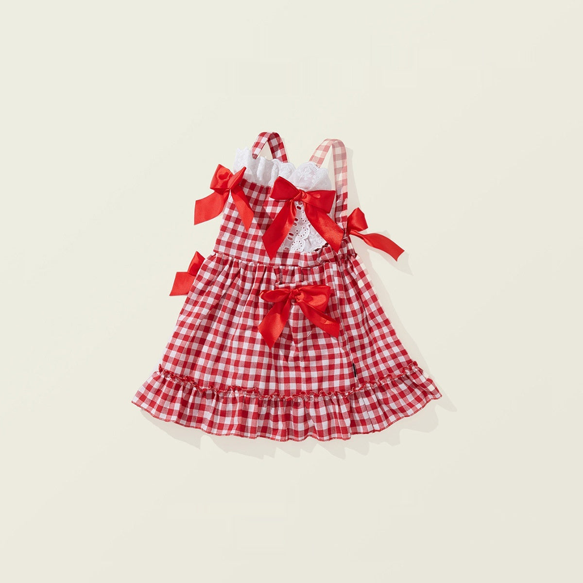 Robe de princesse à bretelles et nœud à carreaux rouges pour fille