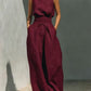 Casual Sleeveless Suit Summer Stand-up Collar Pullover Top And Loose Straight-leg Trousers Women's Clothing