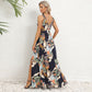 Robe longue à imprimé floral et col en V, mode estivale, taille nouée, fente, sans manches, vêtements pour femmes