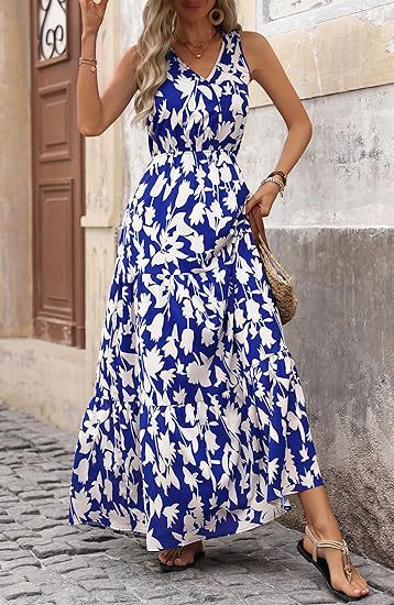 Robe imprimée à col en V et taille élastique pour femme