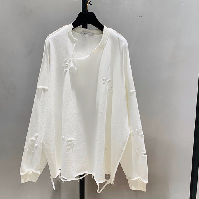 Women's Loose Shredded Crew Neck T-Shirt
