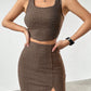 Women Plaid Square Collar Cropped Tank Top And Bodycon Mini Skirt Set