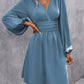 Foreign Trade Amazon Solid Color Chest Wrap V-neck Lantern Sleeve Dress