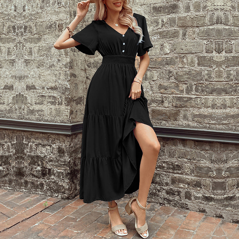 Cinched Elegant Commuter V-neck Midi Dress