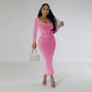 Women's Long Sleeve Square-neck Slim Fit Long Back Slit Dress