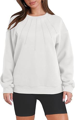 Pull ample et décontracté à col rond et plissé pour femme
