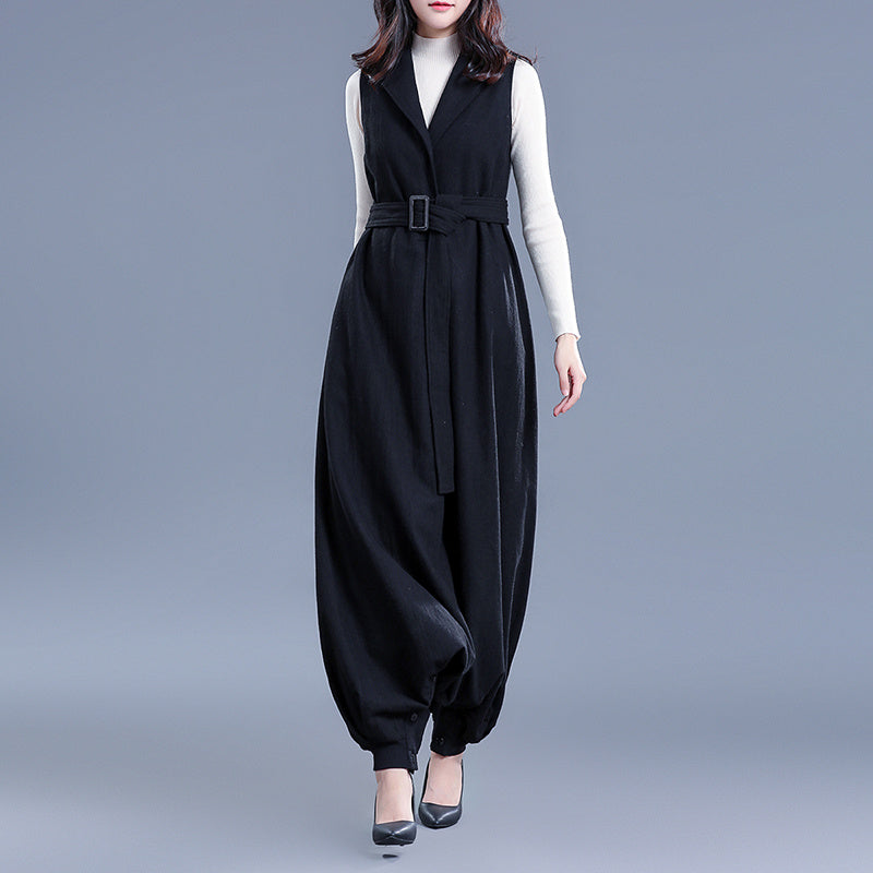 Salopette en laine grande taille, combinaison ample en tweed
