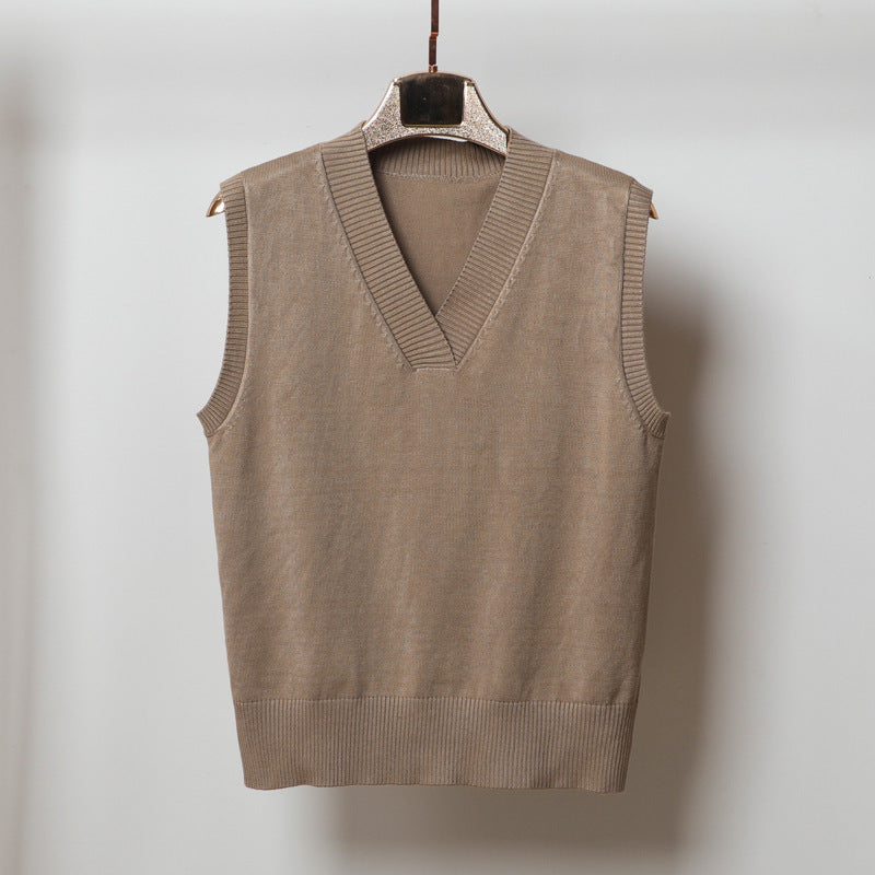 V-neck Sleeveless Sweater Vest Women's Black Top Outerwear Thin Knitwear