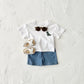 Children's Cartoon Dinosaur Embroidery Short Sleeved Set