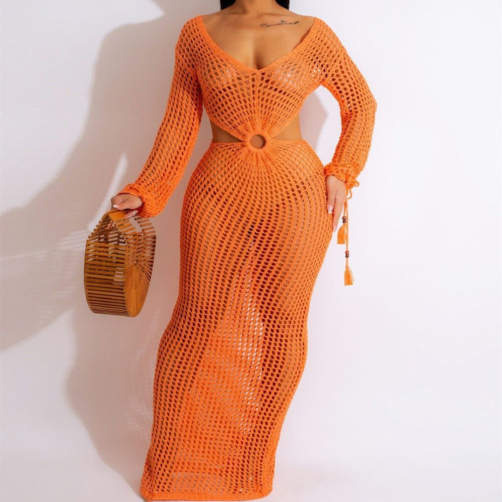 Robe en tricot découpée pour femme, chemisier de plage d'été