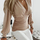 Women's Long Sleeve V-neck Lace Stitching Shirt