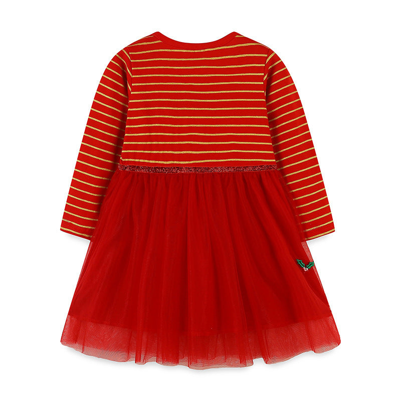Chemise de Noël européenne et américaine en maille pour enfants, col rond, jolie robe de princesse