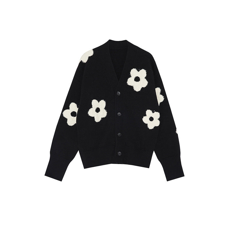 Women's V-neck Three-dimensional Applique Thin Floral Knitwear Jacket