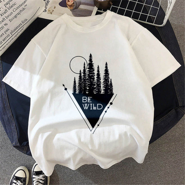 Forest reflection print short sleeve top