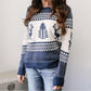Pull de Noël en tricot à imprimé géométrique et élan mignon pour femme