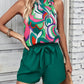 Womens Fashionable Casual Printed Strap Sleeveless Top And Shorts Set