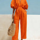 Fashionable V-Neck Solid Color Cotton-Linen Jumpsuit For Women