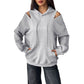 European And American Long Sleeve Drawstring Hooded Pullover Sweater Women's Solid Color High Grade Gray