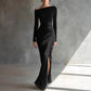 Elegant Wrap Dress With A Boat Neckline And A Fitted Waist
