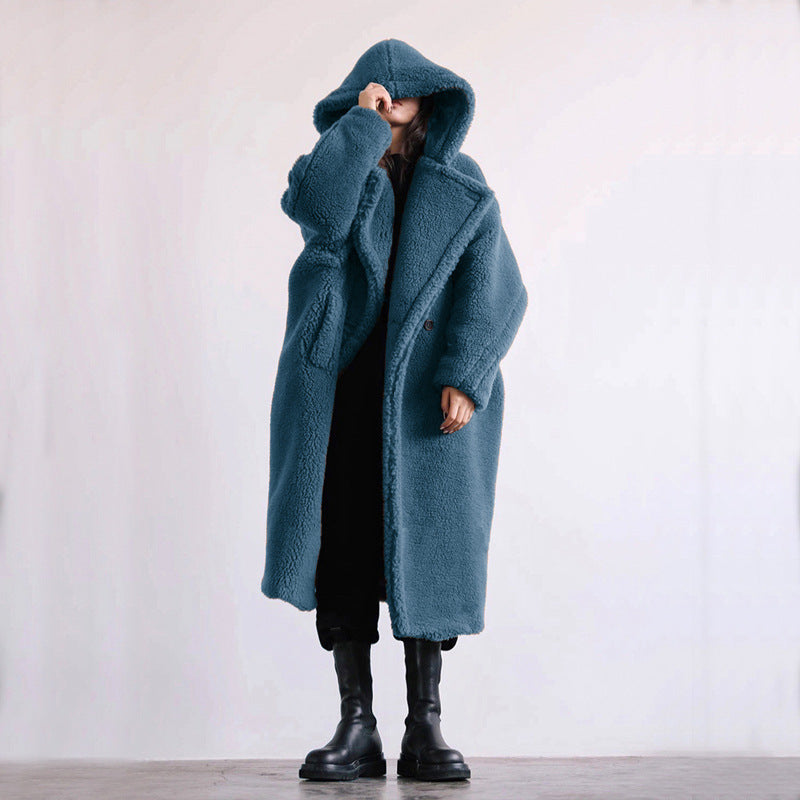 Manteau mi-long en fausse fourrure pour femme, style décontracté, automne et hiver