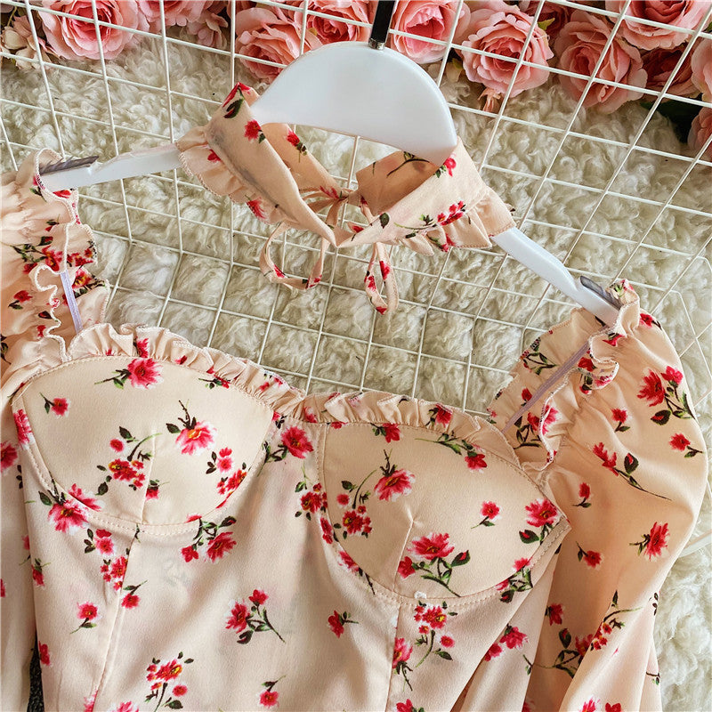 Short Puff Sleeve High Waist Crop Top Women's Clothing