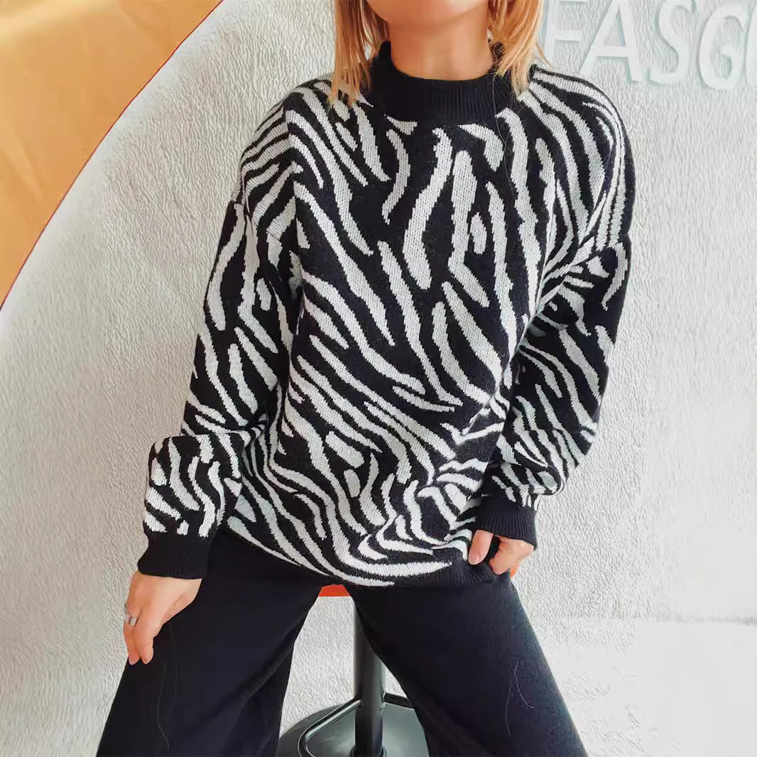 Pull deux pièces en tricot à motif zèbre et couleur contrastée
