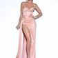 Backless V Spaghetti Straps Slimming Fishbone Sleeveless Long Slit Bandage One-piece Dress