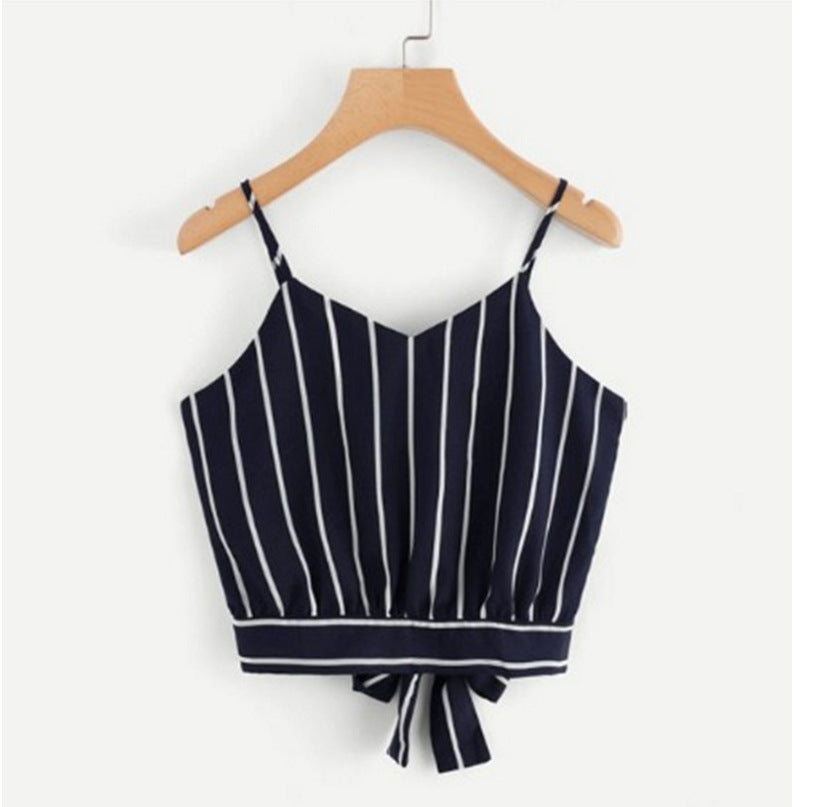 Women's Summer New V-neck Striped Strap Sling Top