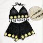 Vacation Style Woven Cutout Sling Slimming Shorts Suit