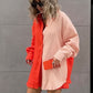 Ensemble chemise et short à manches longues et couleur contrastée pour femme