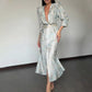 Women's Polyester Deep V-neck Slim-fit Printed Dress