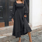Flared Sleeve Casual Ruffled Square Collar Elastic Waist Large Swing Spring Dress