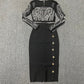 Women's Square Collar Heavy Industry Beads Rhinestone Long Sleeve Two-piece Suit
