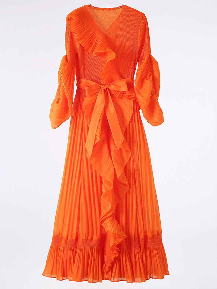 Women's Pleated New French Style Tied Dress