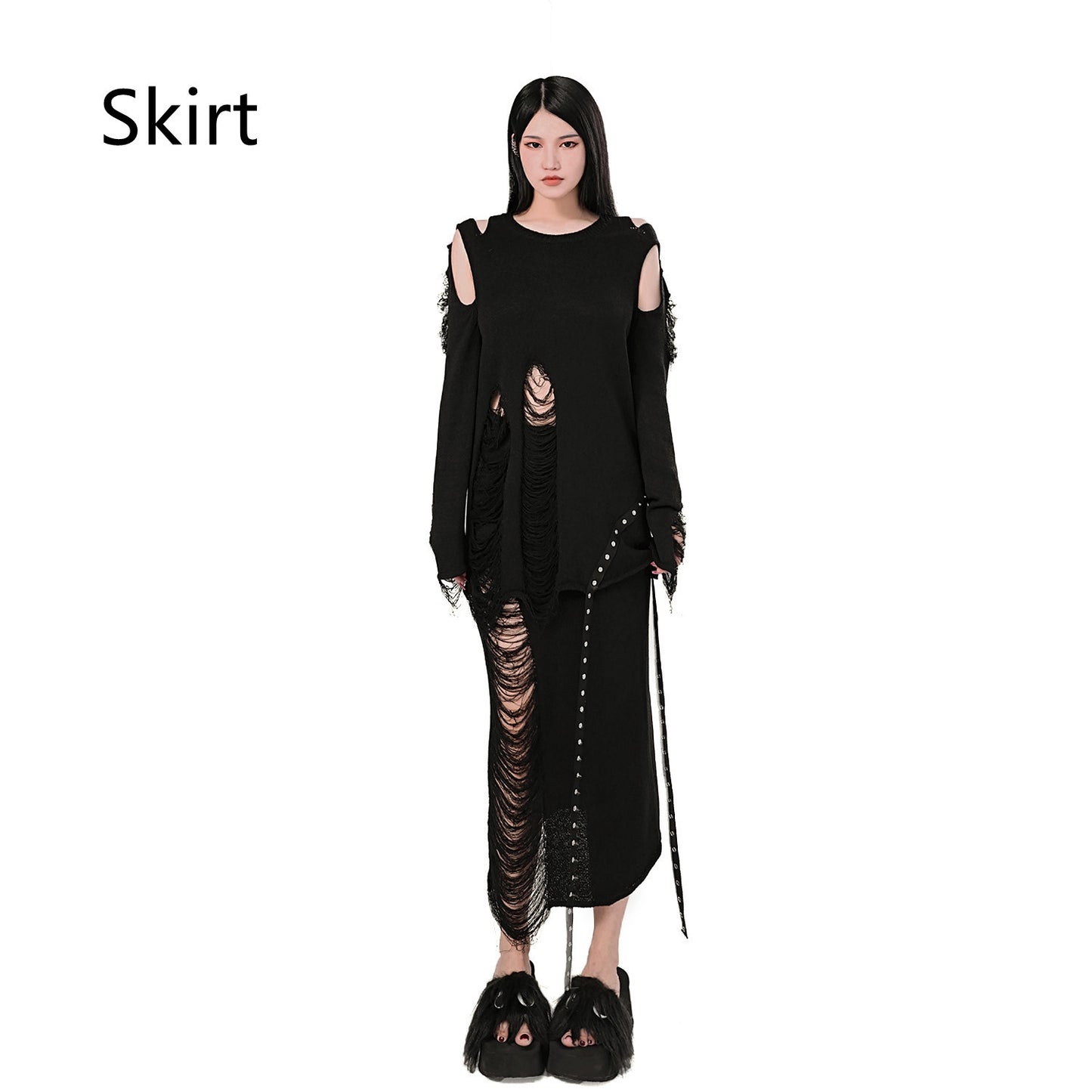 Jupe pull en tricot à trous pour femme