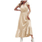 Robe d'été à manches courtes et col en V, design boule de fourrure, taille haute nouée, longue