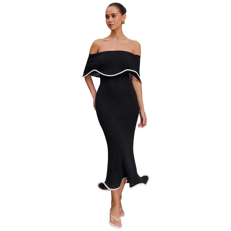 Contrast Color Waist Trimming Ruffles Tube Top Dress