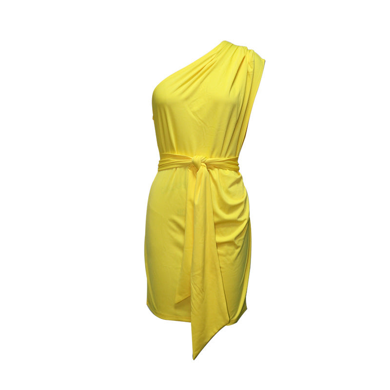 Women's Fashion Solid Color One-shoulder Dress