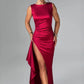 Women's Solid Color Backless Round Neck Sleeveless High Slit Dress