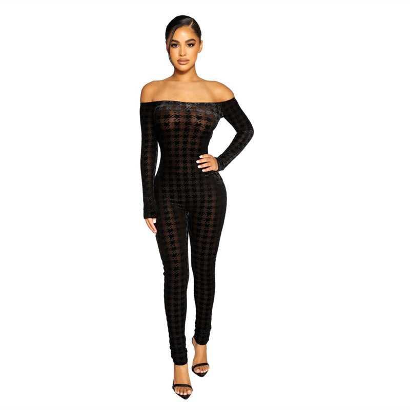 Women's Solid Color Skinny One-shoulder Striped Jumpsuit
