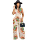 Women's Fashion Pattern Printed Sleeveless Leotard Wide Leg Pants Suit