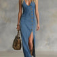 Button-front Sleeveless Denim Dress Vintage Style