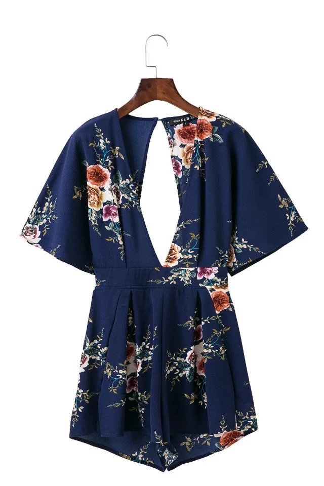 Combinaison dos nu sexy à imprimé floral, style rétro européen et américain