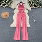 Single-breasted High Waist Slimming Slim Fit Backless Denim Jumpsuit