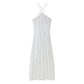 Pure Color Halter Backless Lace-up Sleeveless Ruffled Pleated Dress