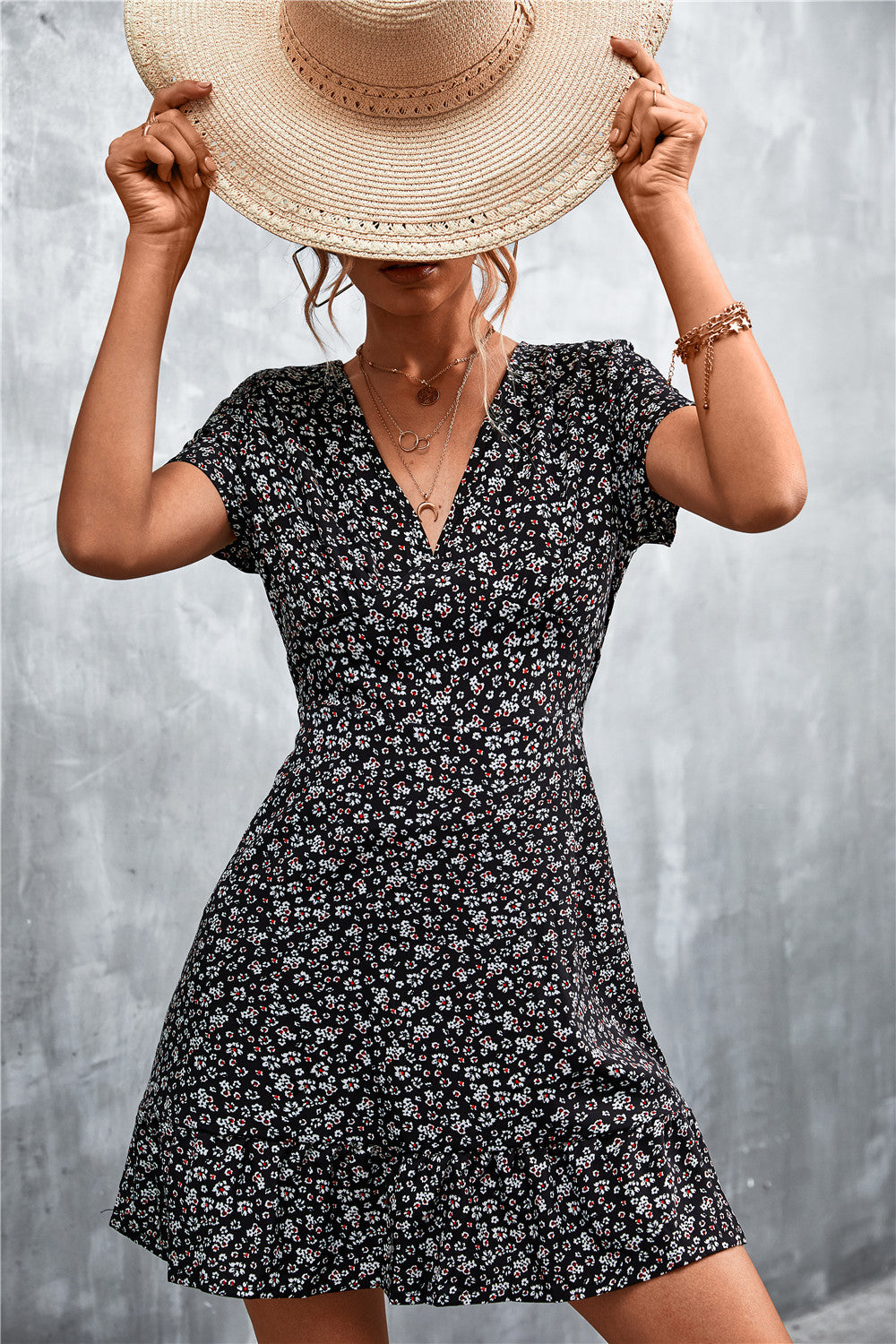 Women's Fashion Personality V-neck Floral Dress