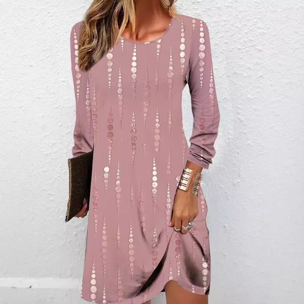 Robe tricotée à manches longues et col rond pour femme, imprimée, nouvelle collection automne