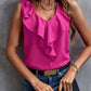 Summer Fashion All-matching Solid Color Lace V-neck Sleeveless Top