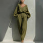 Long-sleeve Loose-fitting Trendy Unisex Retro Cotton-linen Set