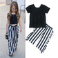 T-shirt court noir tendance pour filles + pantalon large à rayures champignon